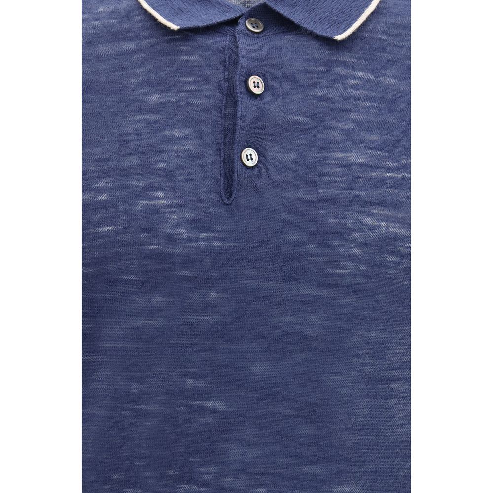 Brooksfield Blue Linen Polo Shirt - Image 3