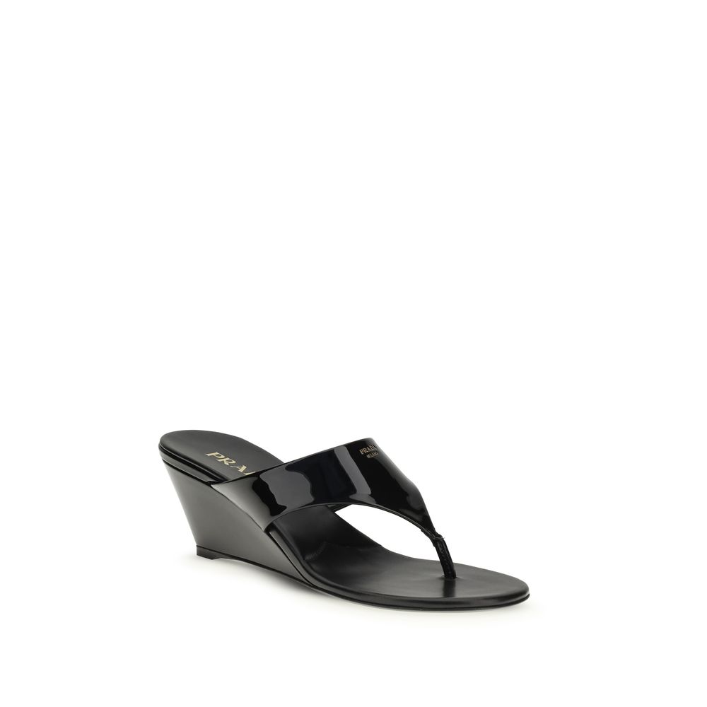 Prada Black Calf Leather Bos Taurus Wedge Sandals - Image 2
