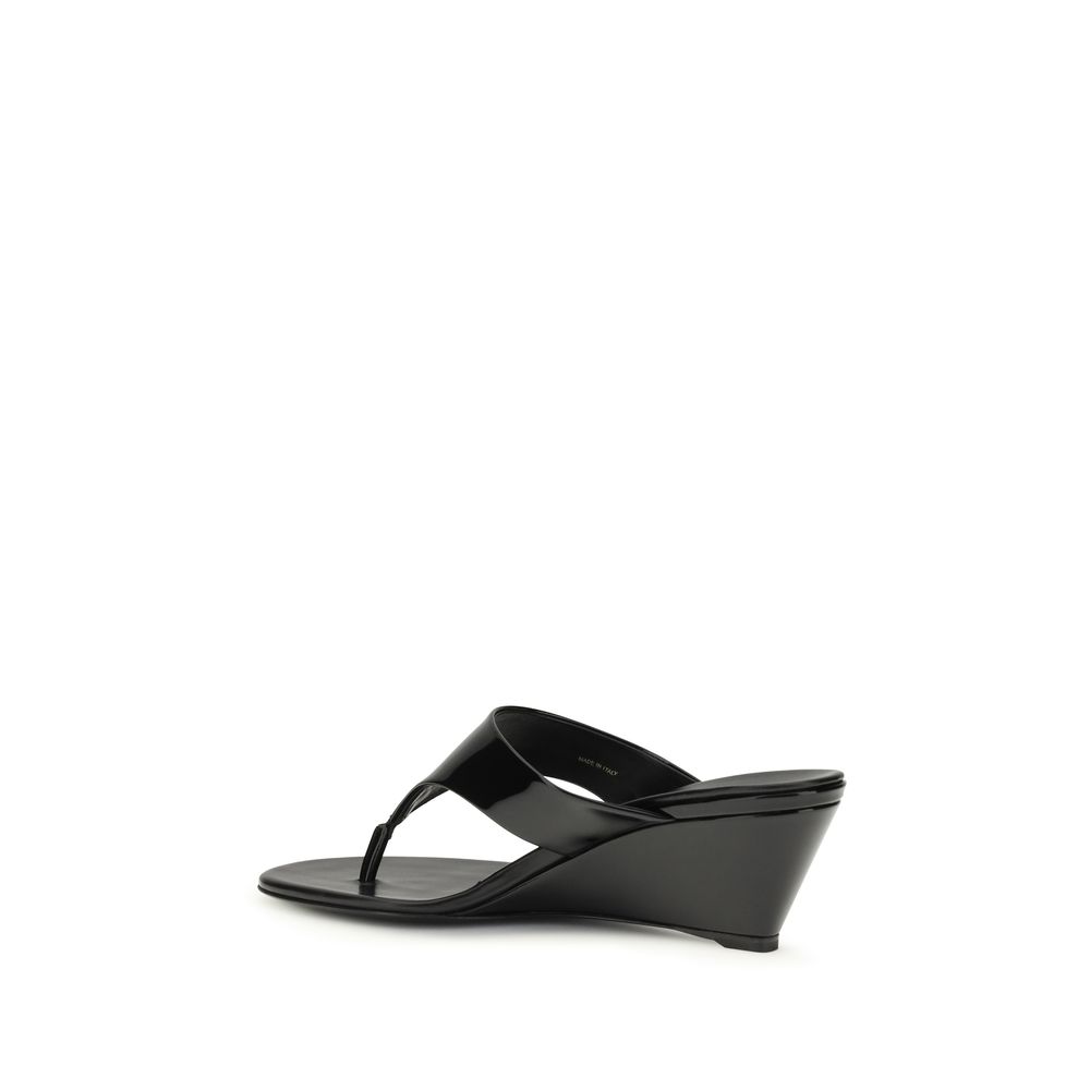 Prada Black Calf Leather Bos Taurus Wedge Sandals - Image 3