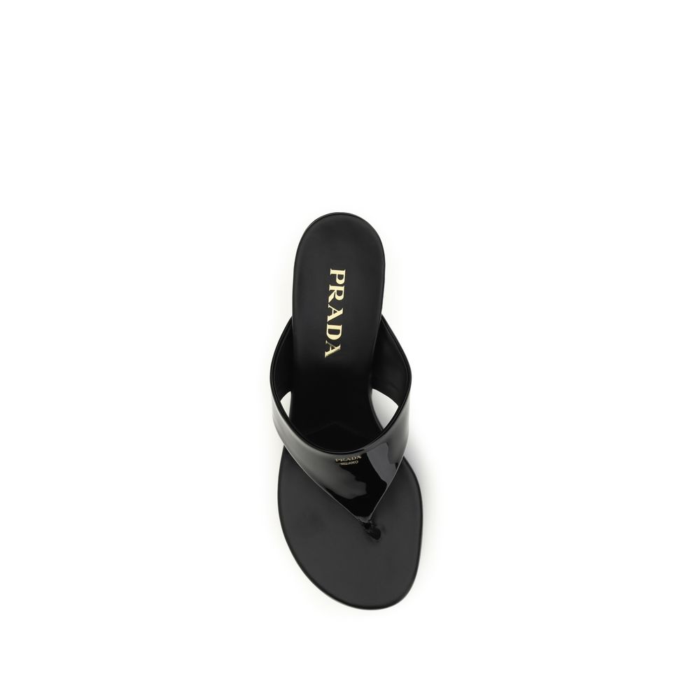 Prada Black Calf Leather Bos Taurus Wedge Sandals - Image 4