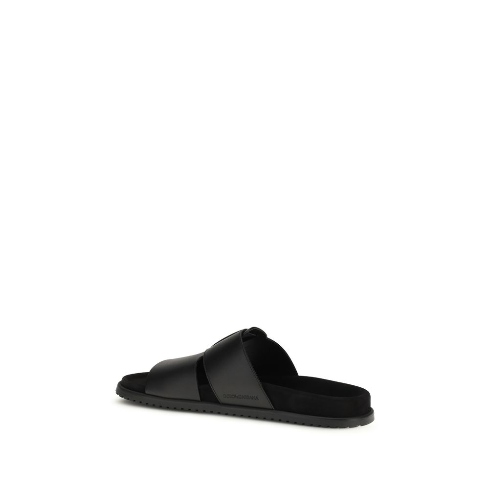 Dolce & Gabbana Black Calf Leather Bos Taurus Sandals - Image 3