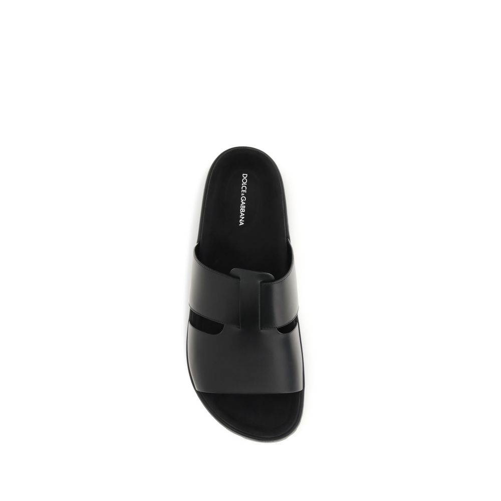 Dolce & Gabbana Black Calf Leather Bos Taurus Sandals - Image 4