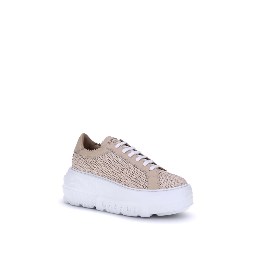 Casadei Beige Other Fibres Platform Sneakers - Image 4