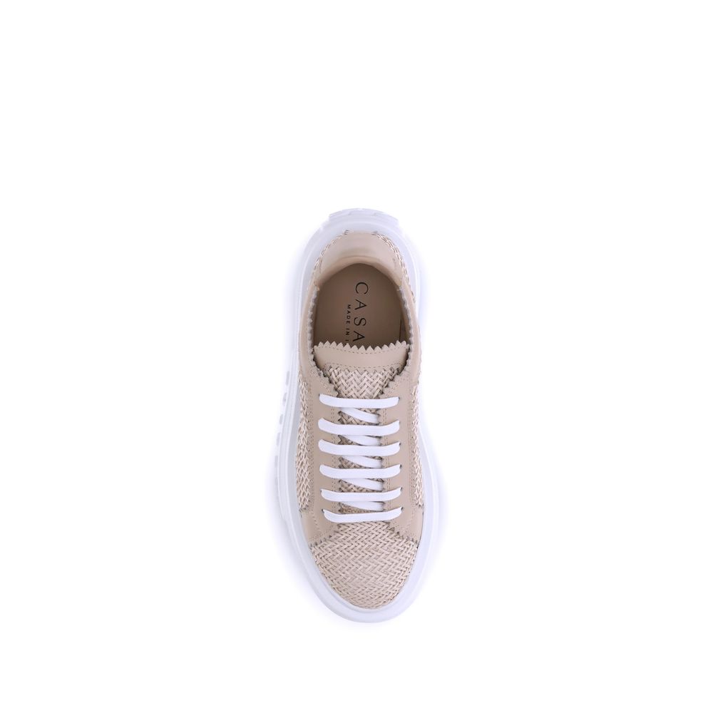 Casadei Beige Other Fibres Platform Sneakers - Image 8