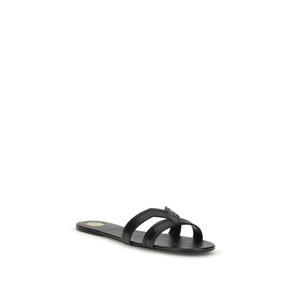 Saint Laurent Black Calf Leather Bos Taurus Sandals - Image 2
