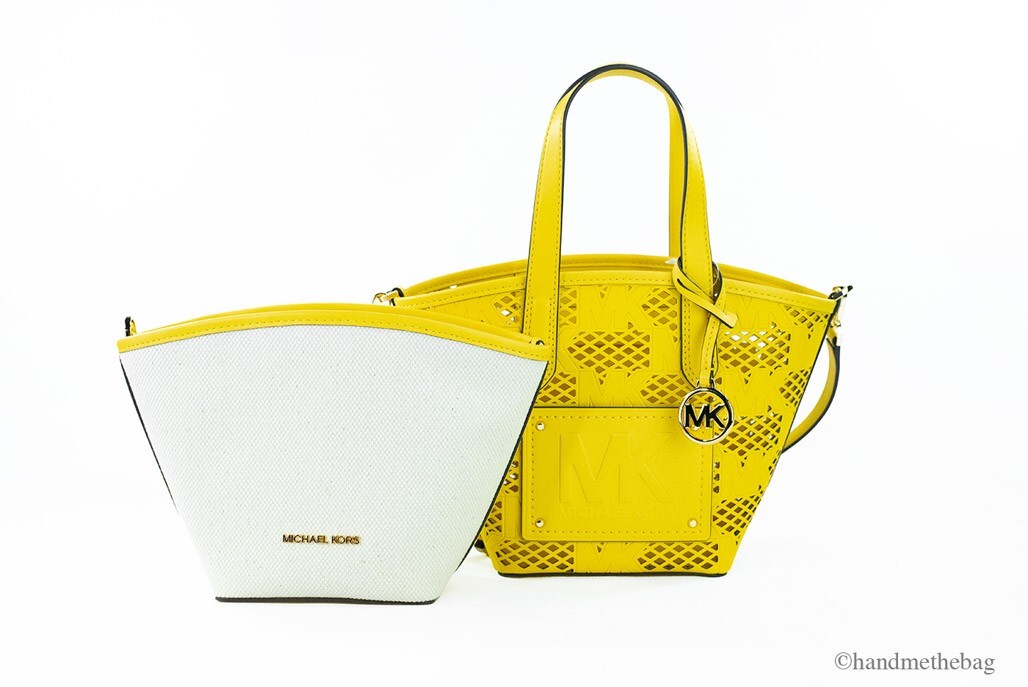 Michael Kors Kimber Small Daffodil Leather 2-In-1 Zip Tote Messenger Bag Purse - Image 4