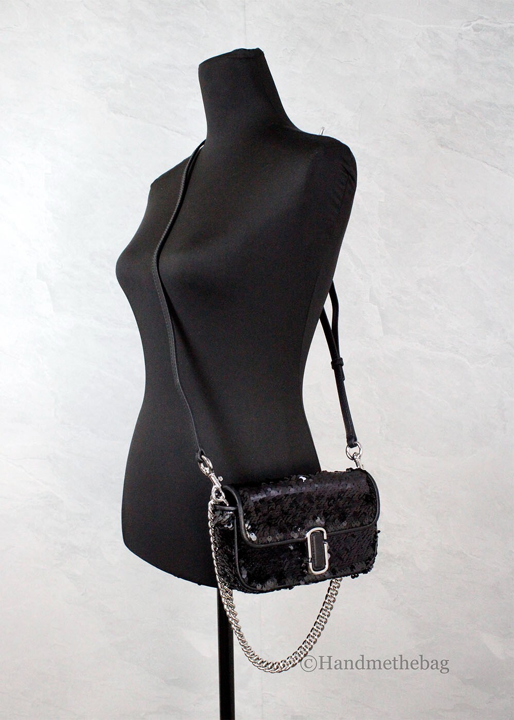 Marc Jacobs The Mini J Marc Shoulder Bag Black Sequined Crossbody Bag - Image 2
