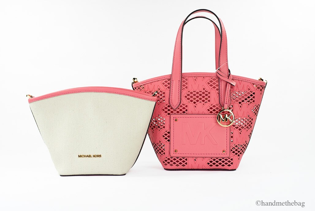 Michael Kors Kimber Small Tea Rose Leather 2-In-1 Zip Tote Messenger Bag Purse - Image 4