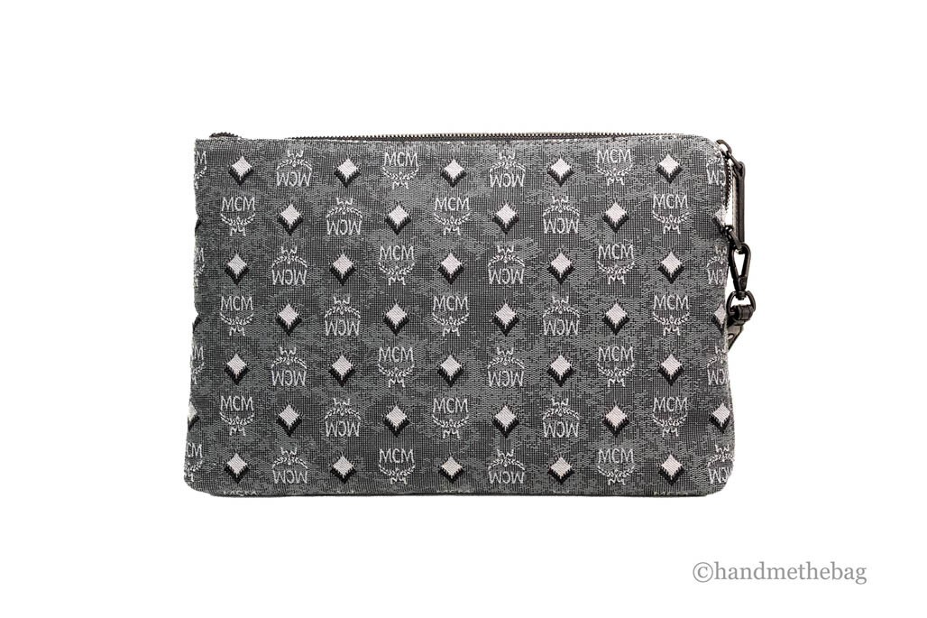 MCM Veritas Medium Dark Grey Denim Monogram Logo Canvas Clutch Pouch Handbag - Image 2