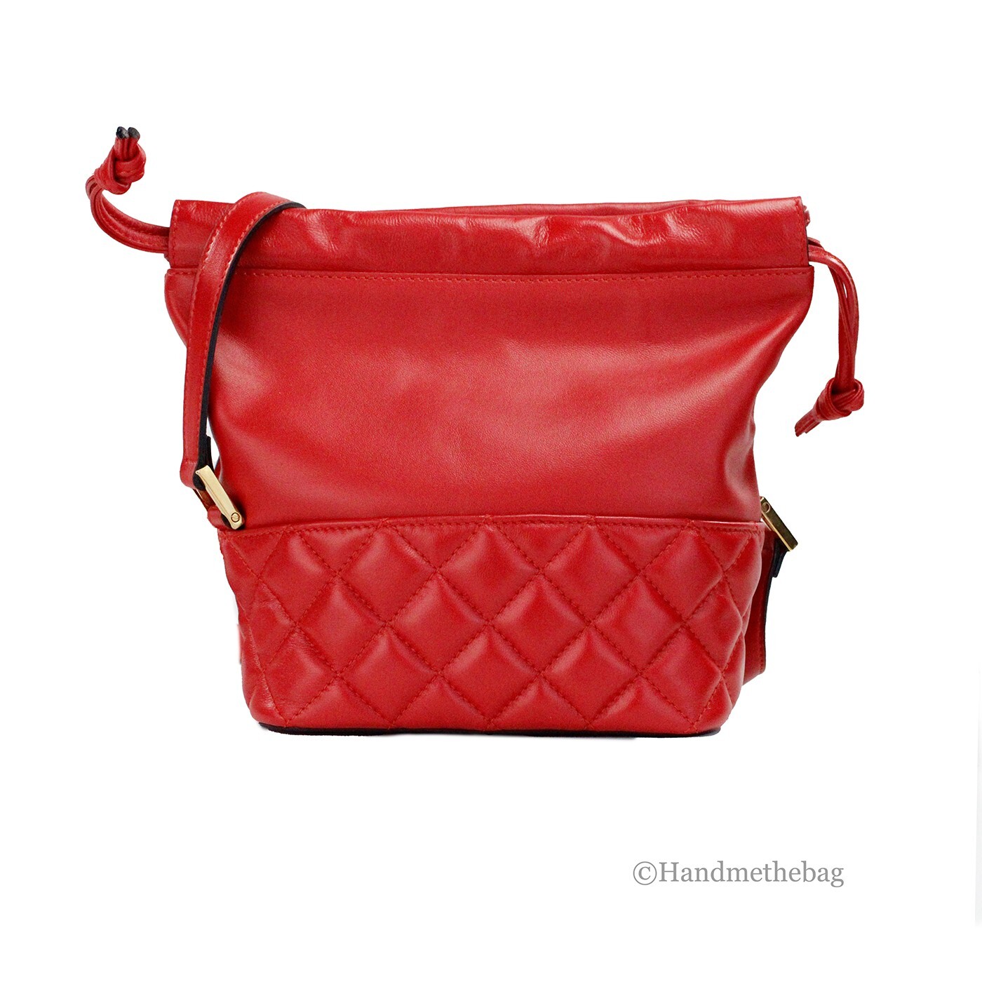 Versace Red Quilted Leather Drawstring Shoulder Bag Bucket Crossbody Handbag - Image 3