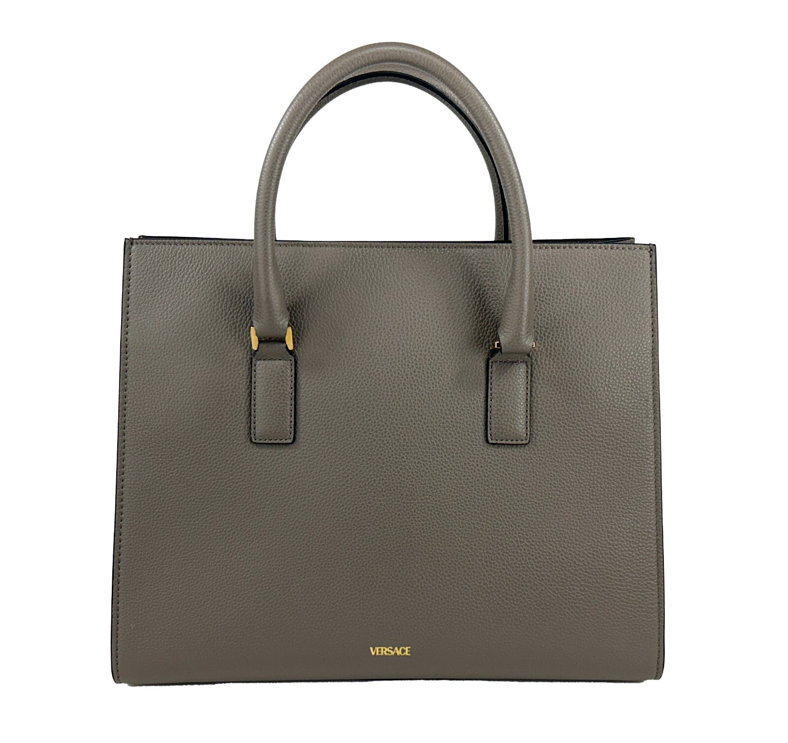 Versace Virtus Large Leather Top Handle Satchel Bag Tote Gray - Image 3