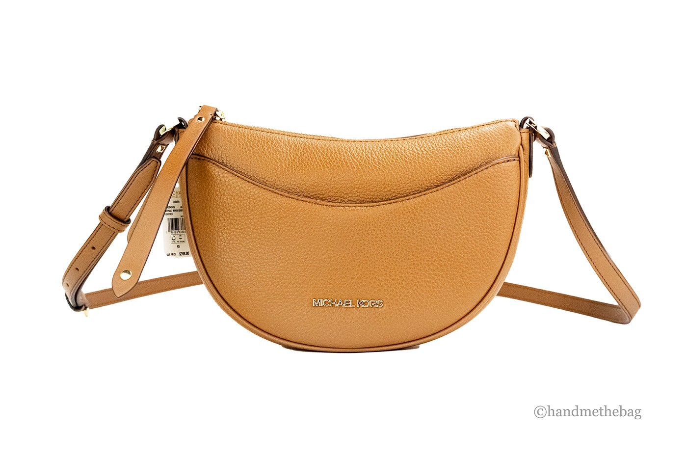 Michael Kors Dover Small Luggage Pebbled Leather Half Moon Crossbody Bag Purse - Image 2