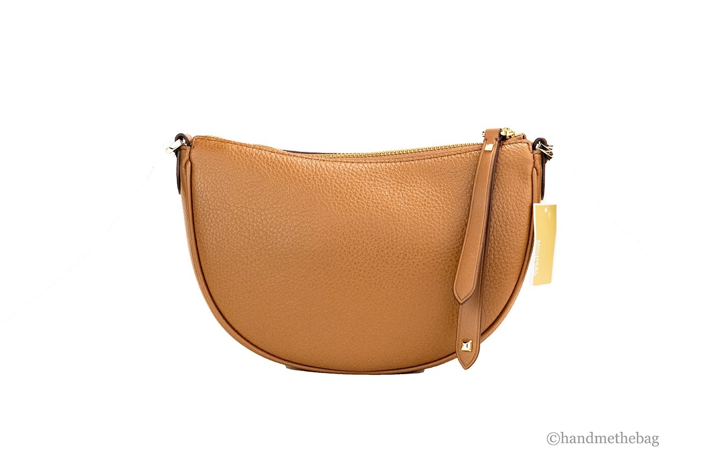Michael Kors Dover Small Luggage Pebbled Leather Half Moon Crossbody Bag Purse - Image 3