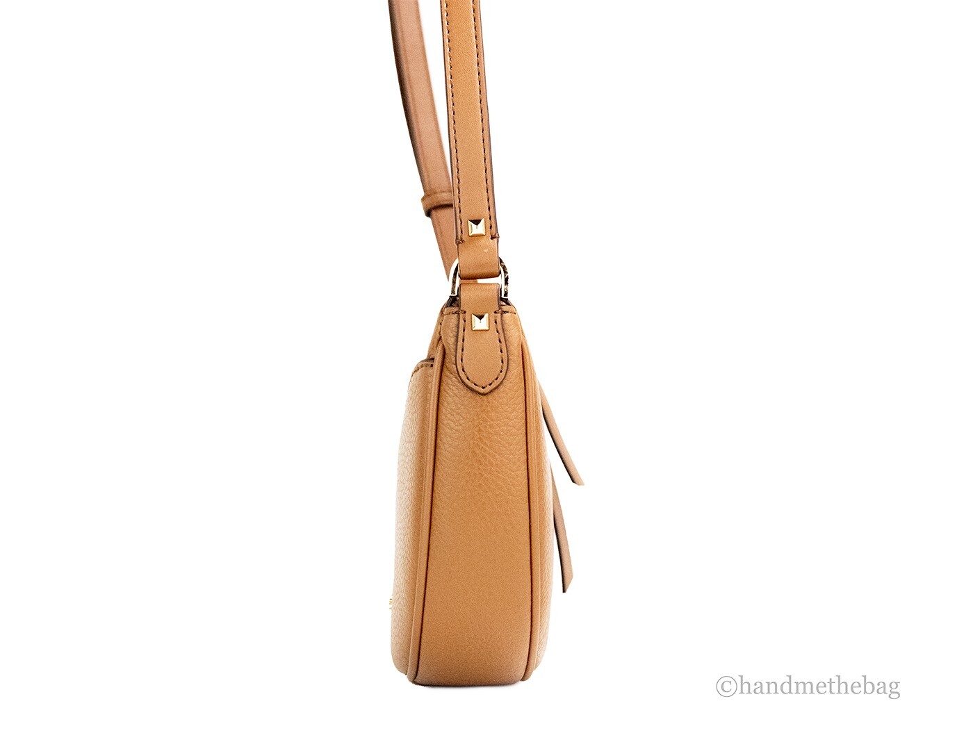 Michael Kors Dover Small Luggage Pebbled Leather Half Moon Crossbody Bag Purse - Image 4