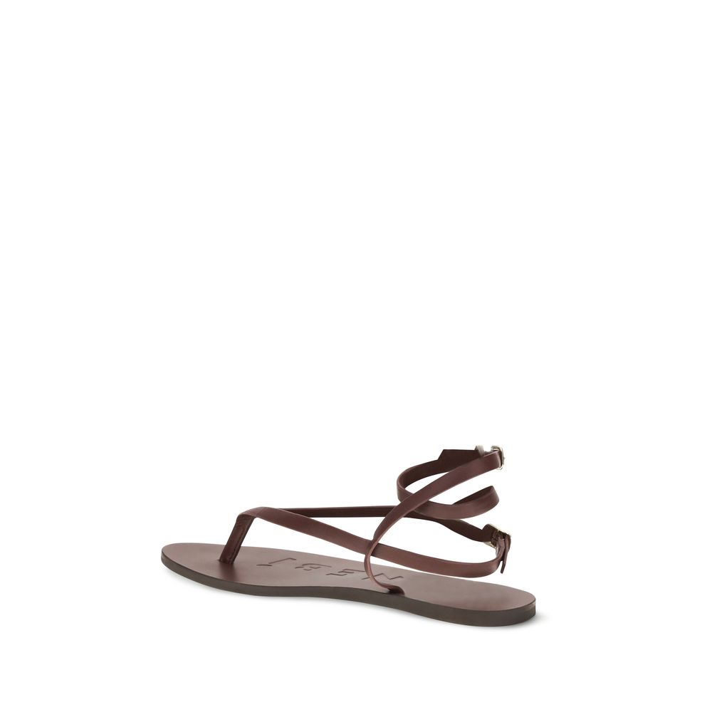 Manebi Brown Calf Leather Bos Taurus Flat Sandals - Image 3