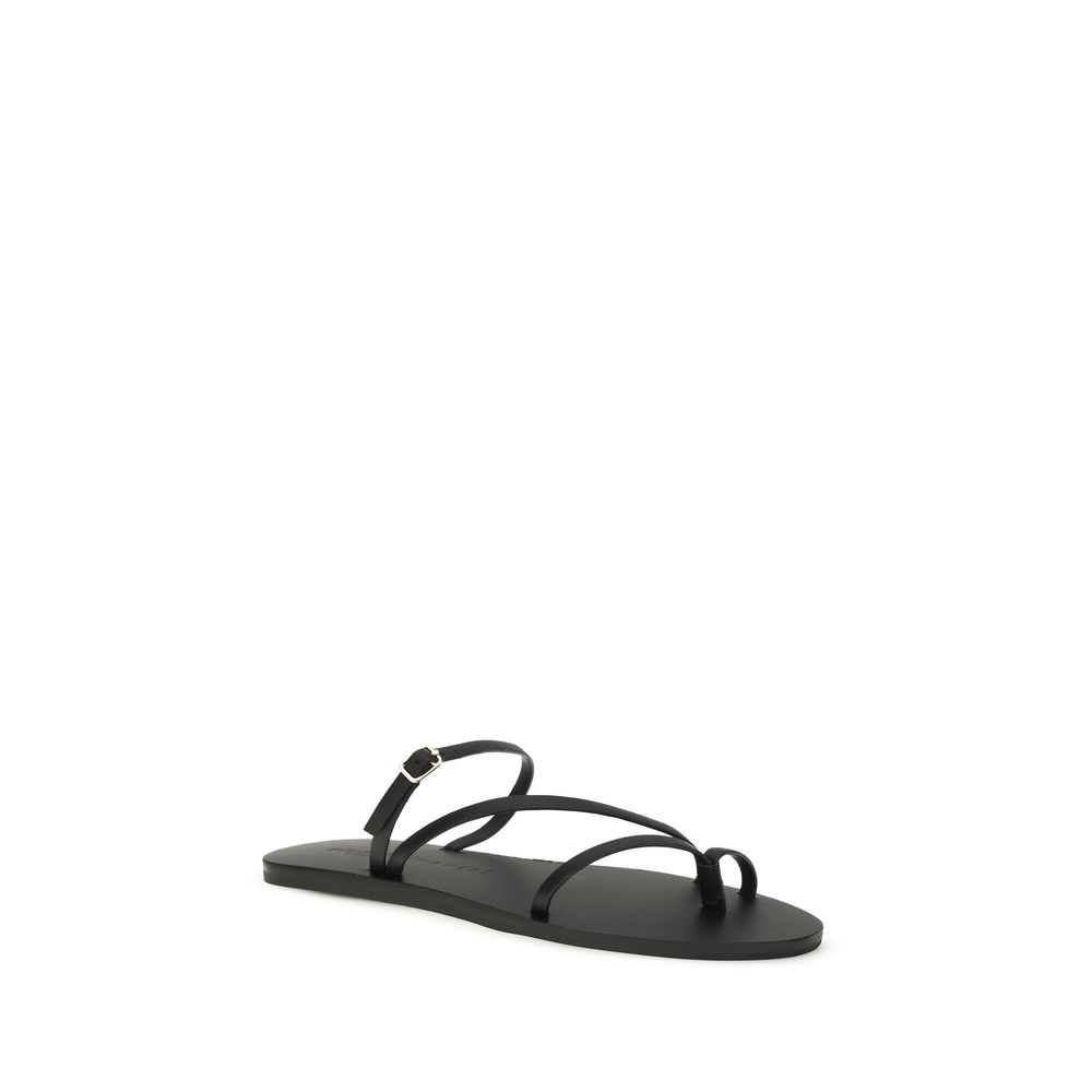 Manebi Black Calf Leather Bos Taurus Flat Sandals - Image 2