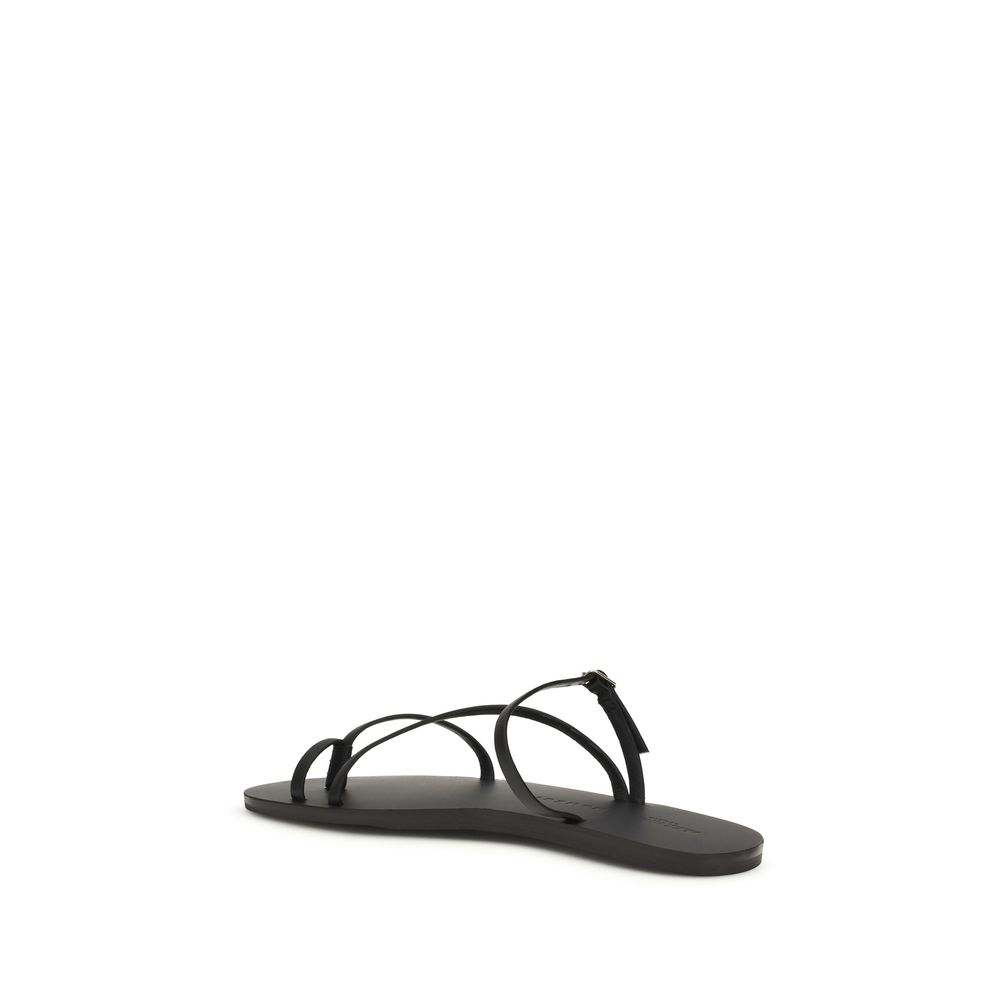 Manebi Black Calf Leather Bos Taurus Flat Sandals - Image 3