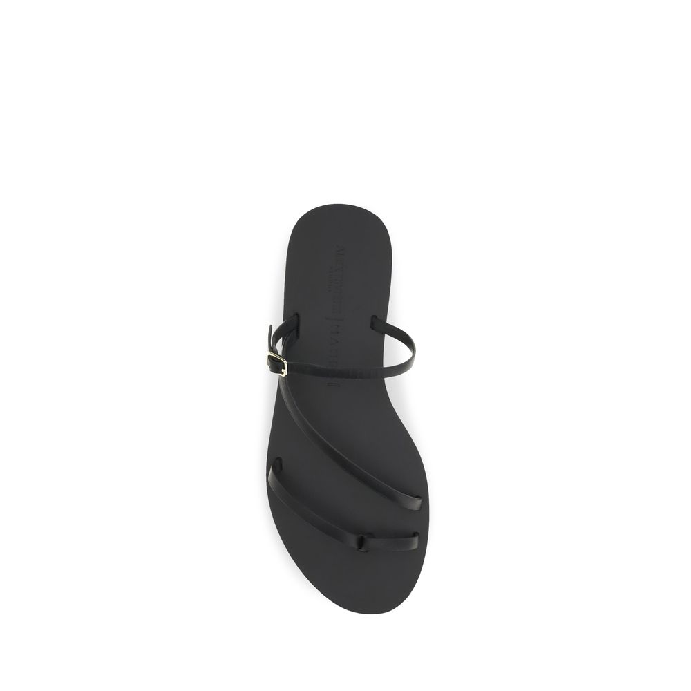 Manebi Black Calf Leather Bos Taurus Flat Sandals - Image 4
