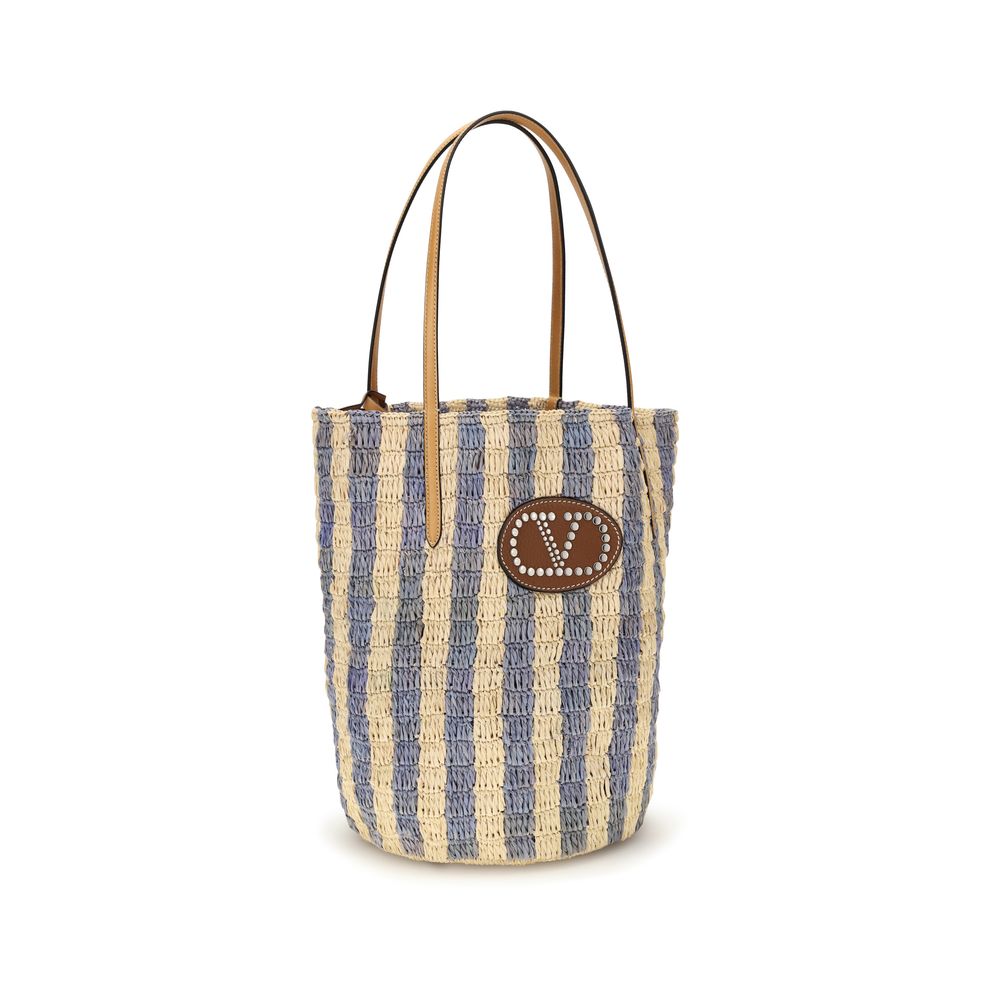 Valentino Garavani Blue Raffia Backet Bag - Image 2