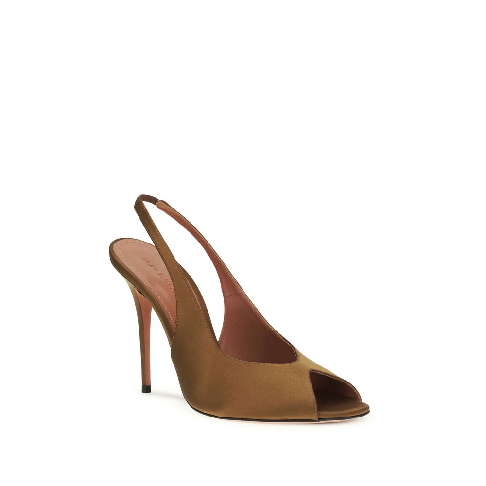 Amina Muaddi Brown Silk Stiletto Heel Sandals - Image 2