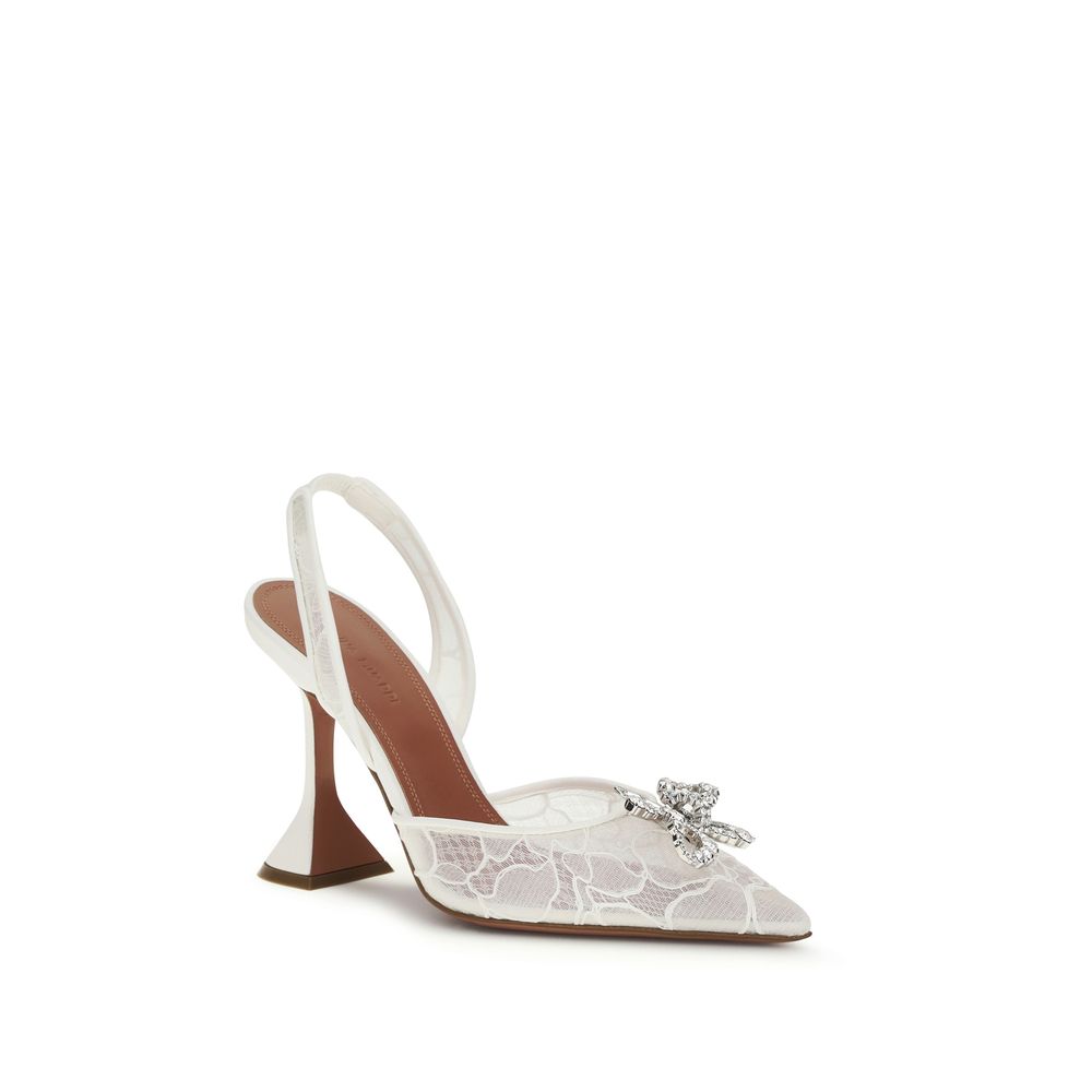 Amina Muaddi White Fabric High Heel Pumps - Image 2