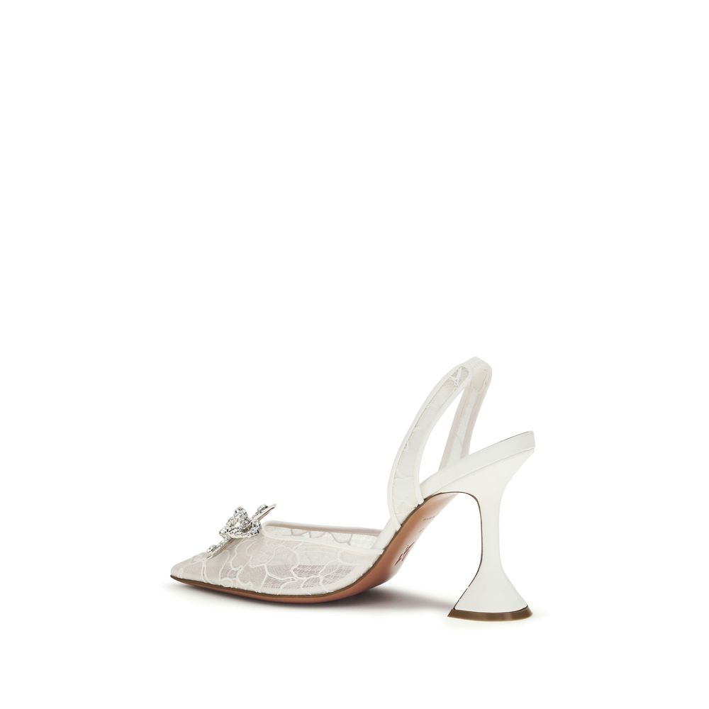 Amina Muaddi White Fabric High Heel Pumps - Image 3