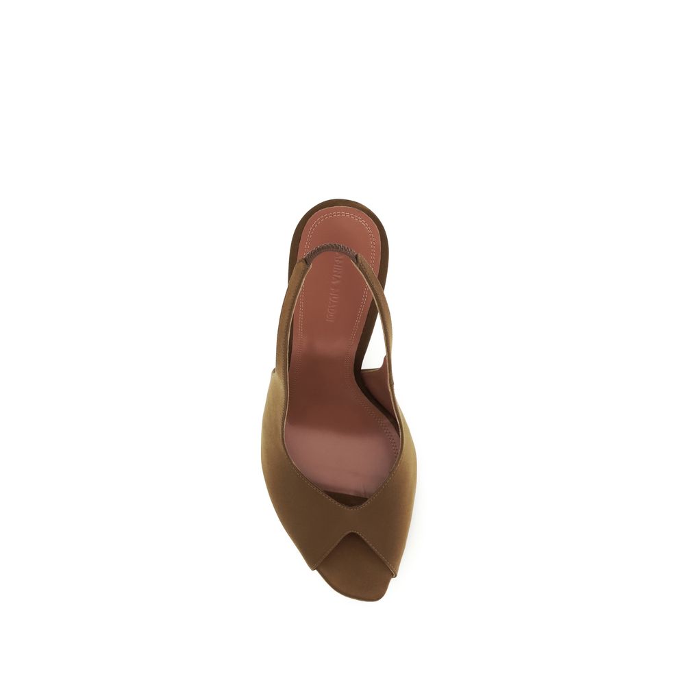 Amina Muaddi Brown Silk Stiletto Heel Sandals - Image 4