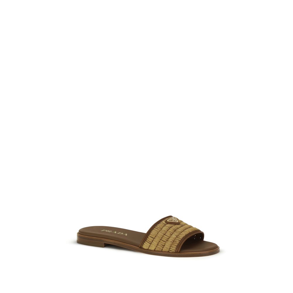 Prada Brown Raffia Slippers - Image 2