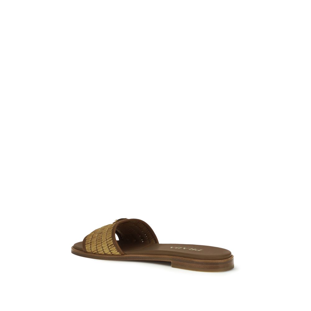 Prada Brown Raffia Slippers - Image 3