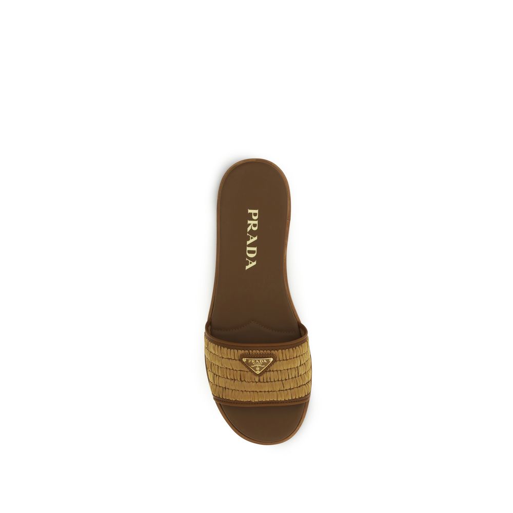 Prada Brown Raffia Slippers - Image 4