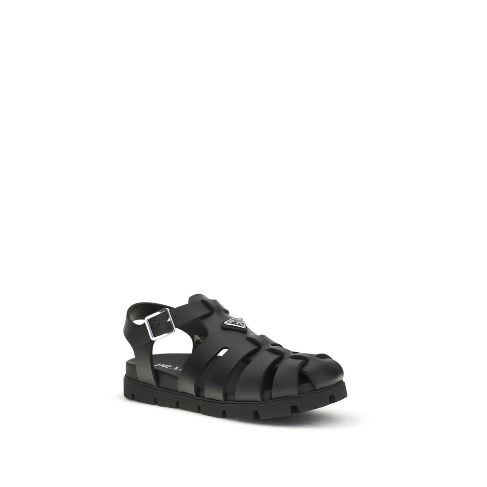 Prada Black Calf Leather Bos Taurus Flat Sandals - Image 2