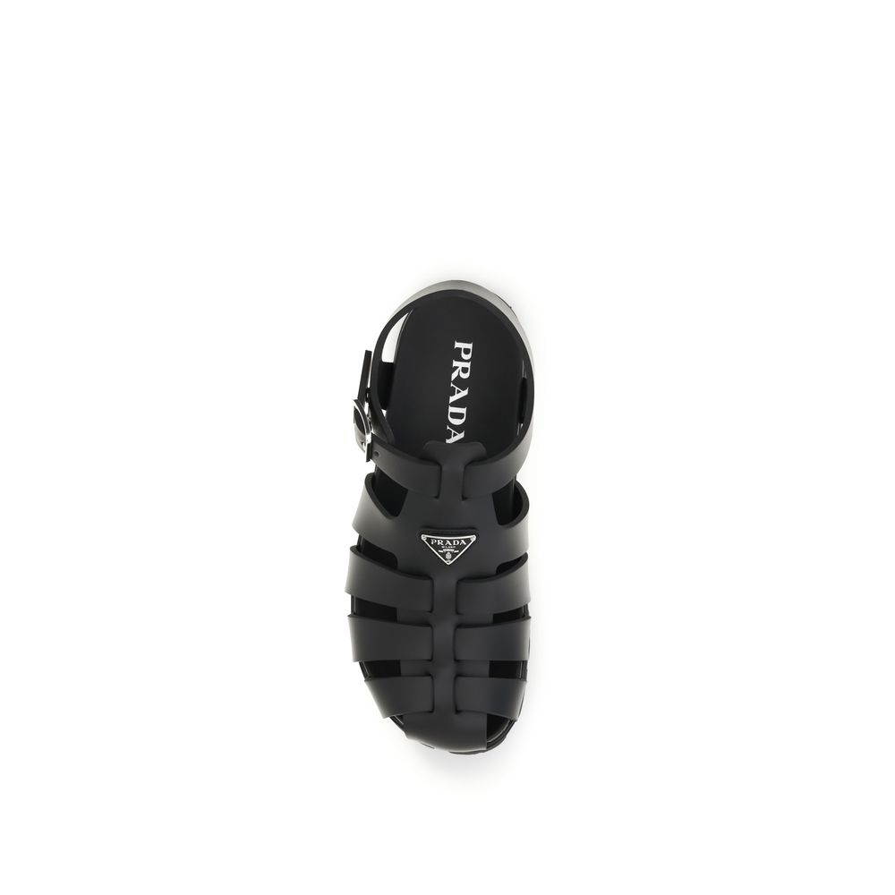 Prada Black Calf Leather Bos Taurus Flat Sandals - Image 4
