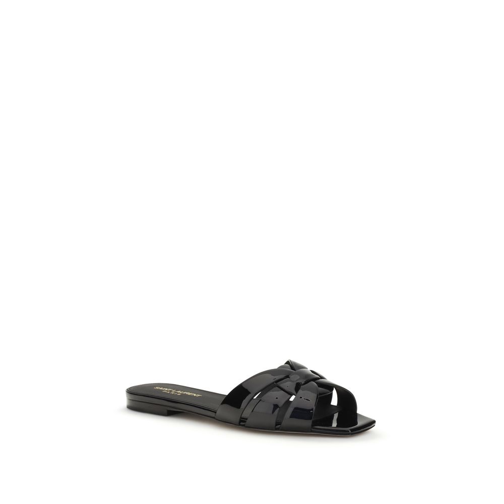Saint Laurent Black Calf Leather Bos Taurus Flat Sandals - Image 2