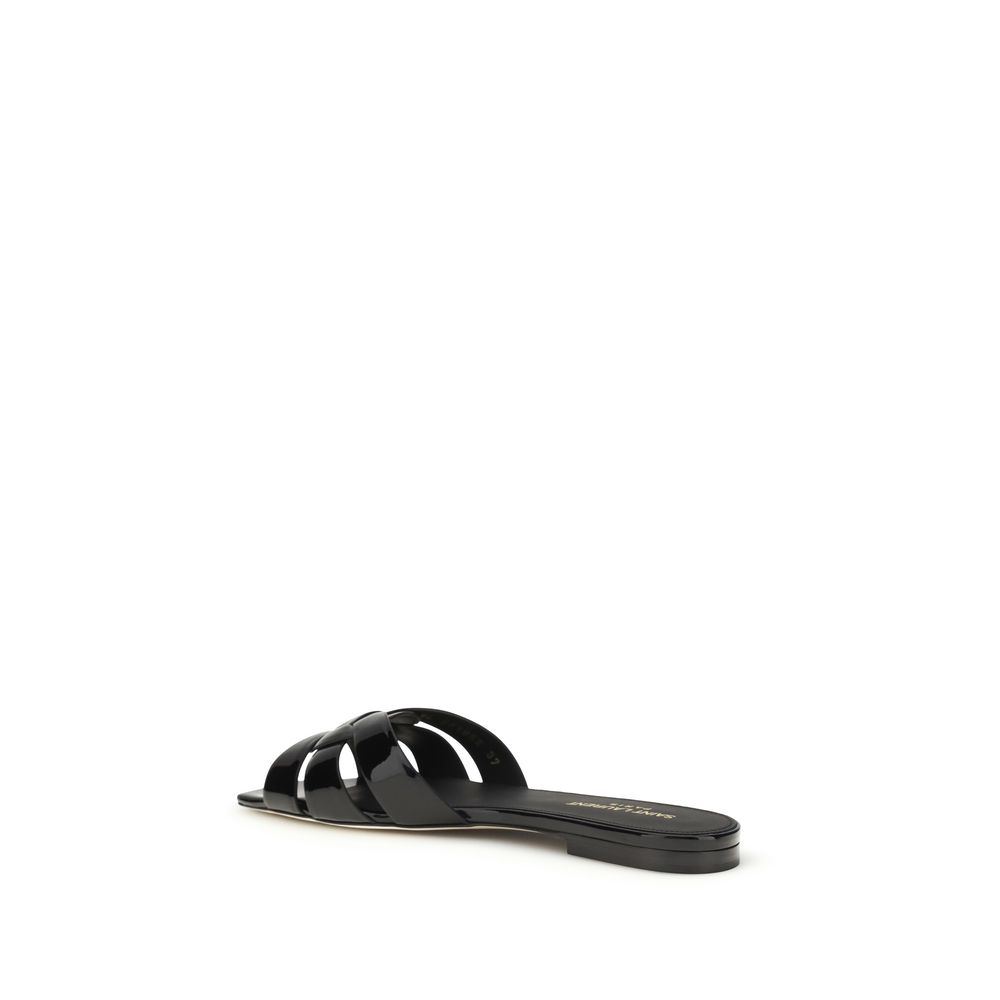 Saint Laurent Black Calf Leather Bos Taurus Flat Sandals - Image 3