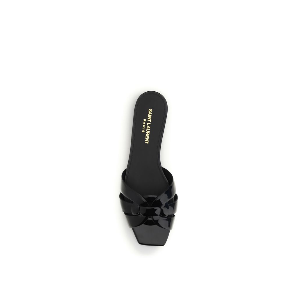 Saint Laurent Black Calf Leather Bos Taurus Flat Sandals - Image 4