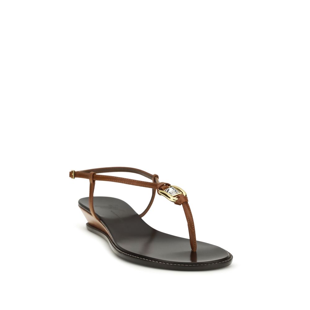 Giuseppe Zanotti Brown Calf Leather Bos Taurus Wedge Sandals - Image 2
