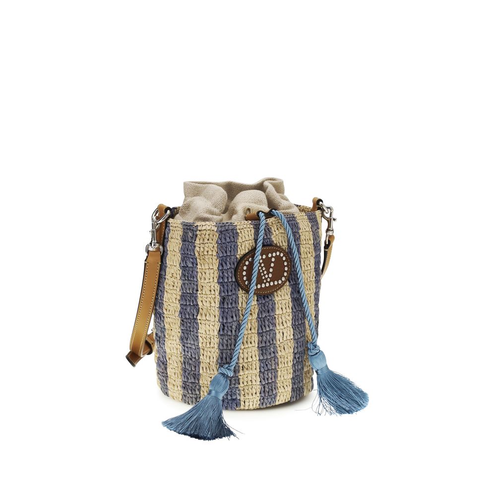 Valentino Garavani Blue Raffia Backet Bag - Image 2