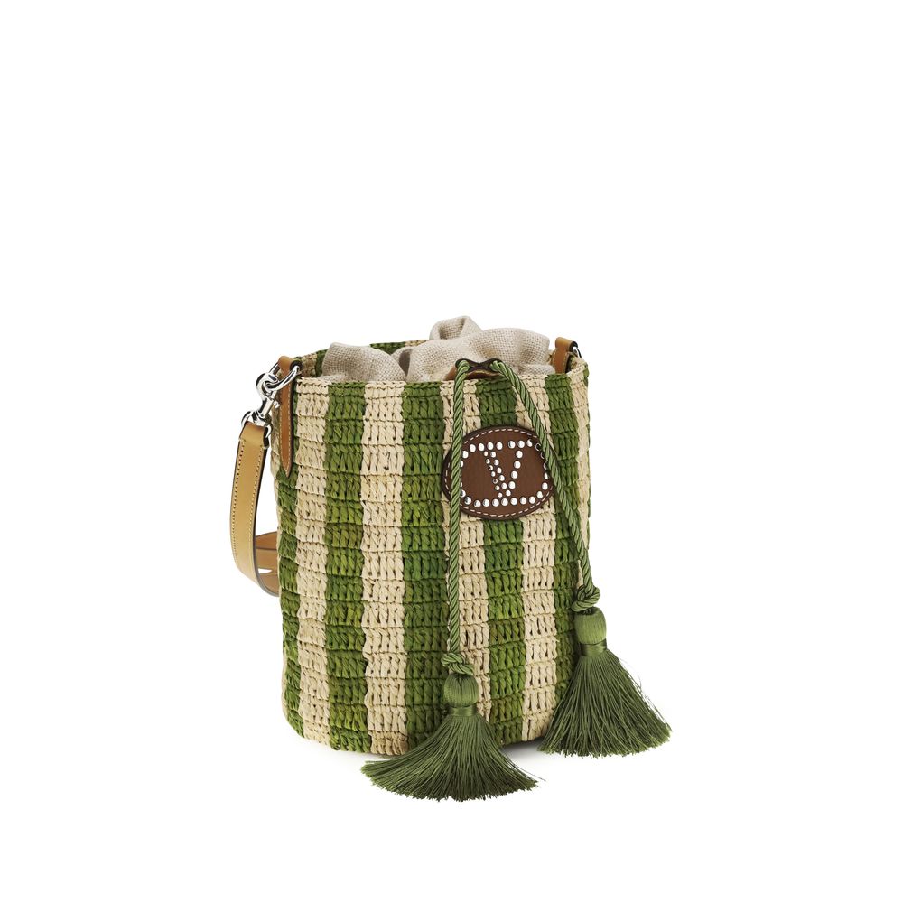 Valentino Garavani Bicolor Raffia Backet Bag - Image 2