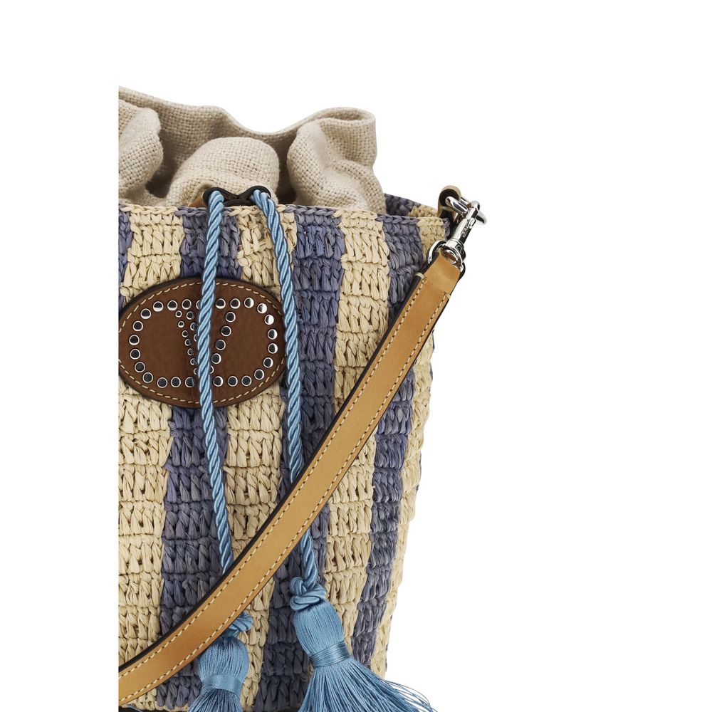 Valentino Garavani Blue Raffia Backet Bag - Image 4