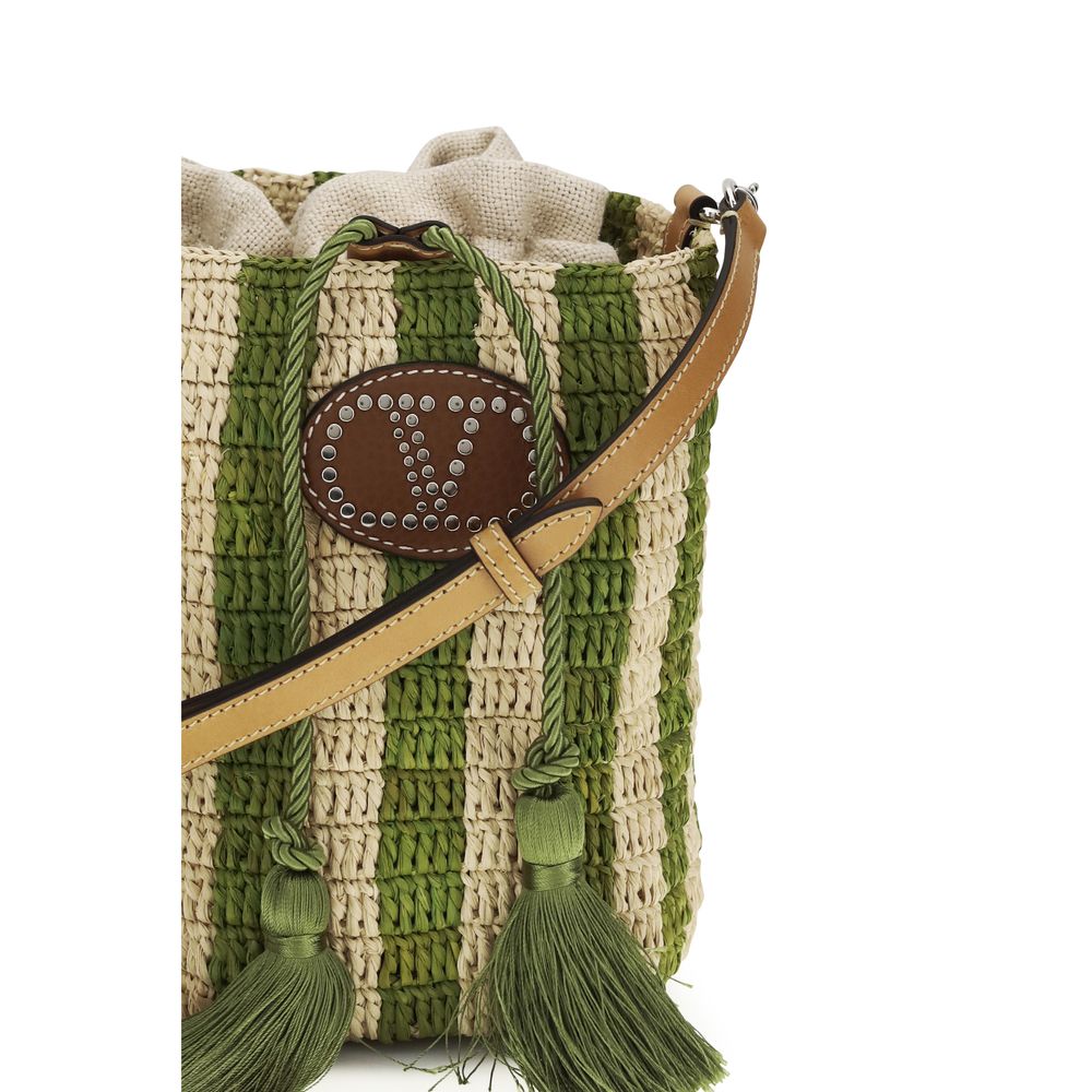 Valentino Garavani Bicolor Raffia Backet Bag - Image 4