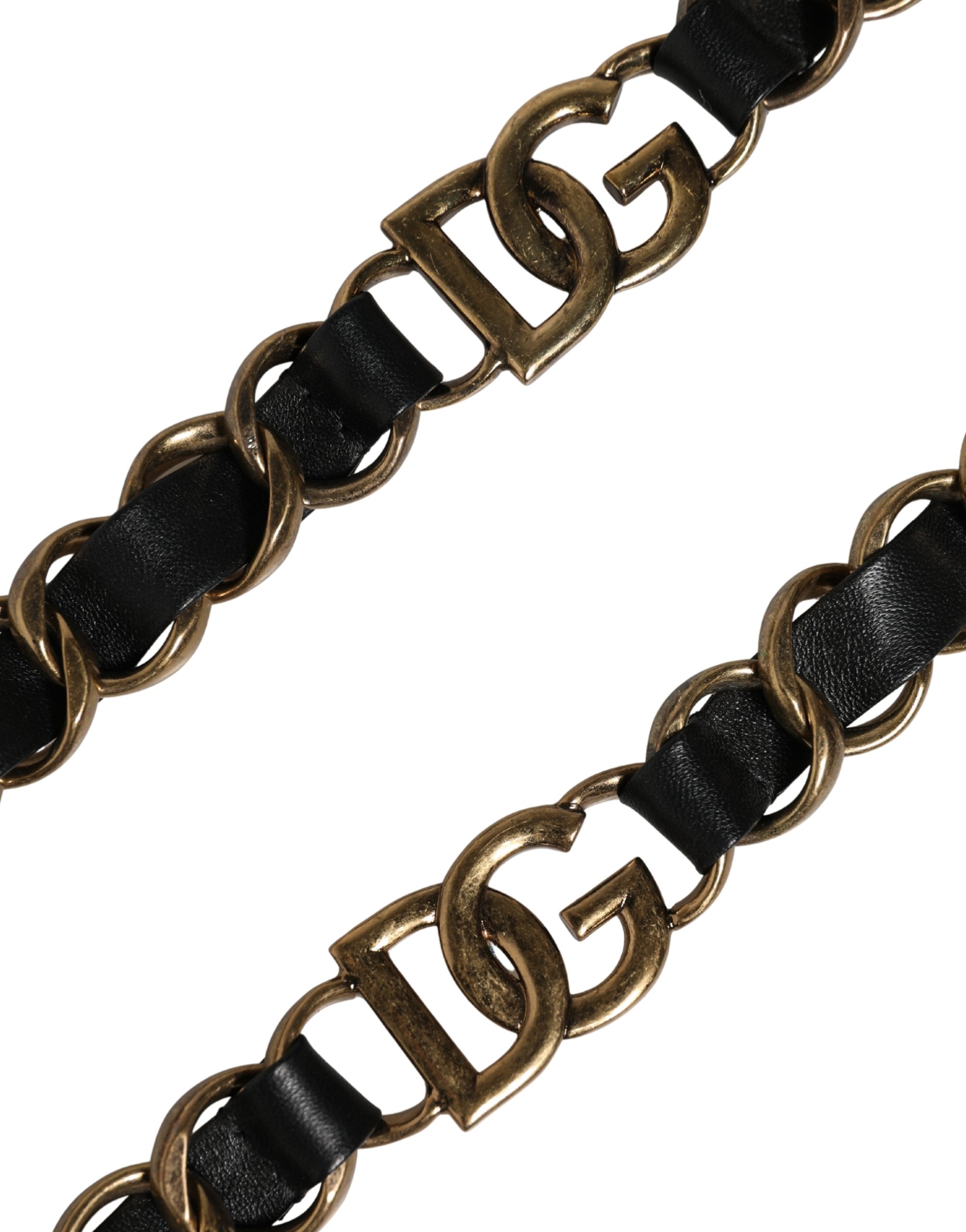 Dolce & Gabbana Black Leather Gold Chain Bag Accessory Shoulder Strap - Image 3