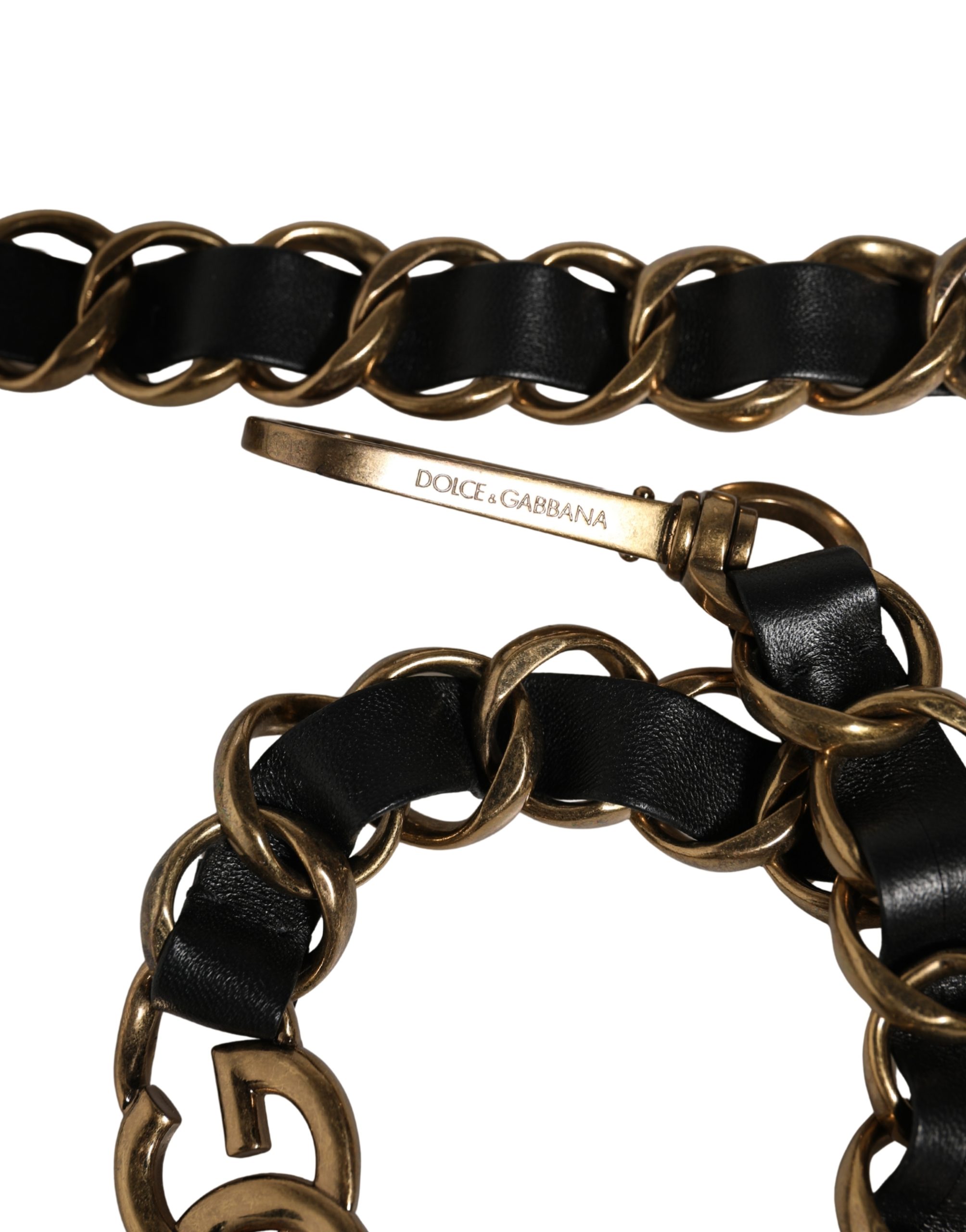 Dolce & Gabbana Black Leather Gold Chain Bag Accessory Shoulder Strap - Image 4