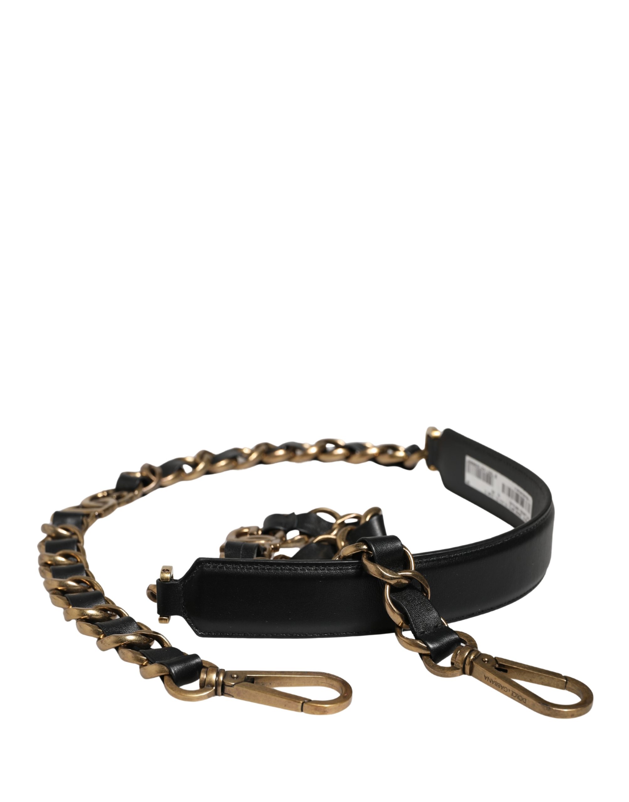 Dolce & Gabbana Black Leather Gold Chain Bag Accessory Shoulder Strap - Image 5