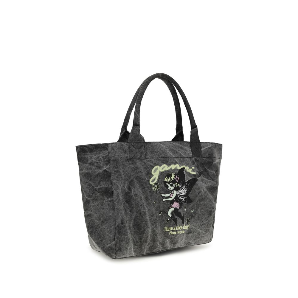 Ganni Gray Recycled Cotton Shoulder Bag - Image 2