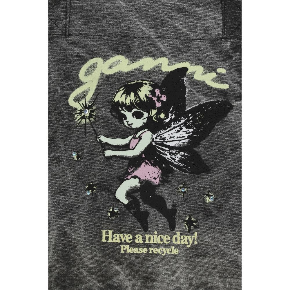 Ganni Gray Recycled Cotton Shoulder Bag - Image 4