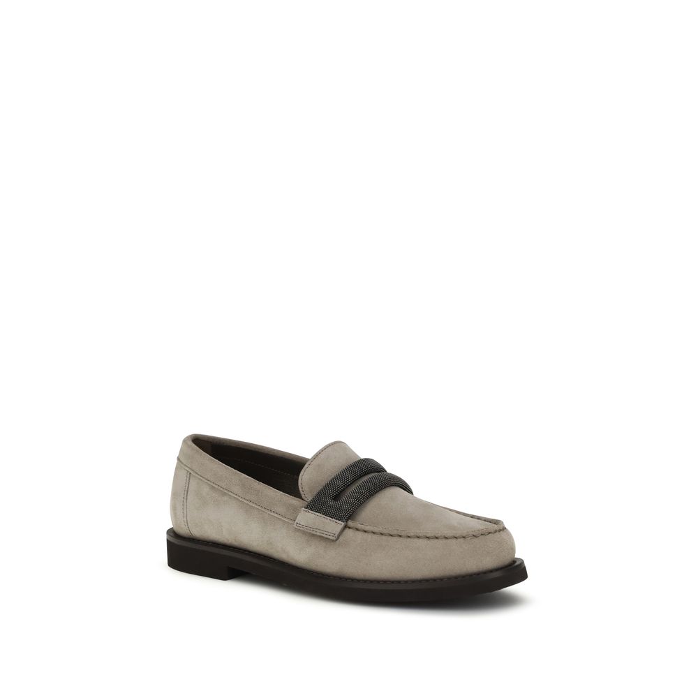 Brunello Cucinelli Gray Calf Leather Bos Taurus Slip-On Loafers - Image 2