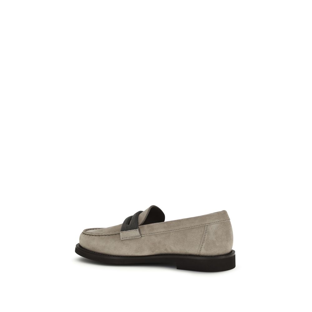 Brunello Cucinelli Gray Calf Leather Bos Taurus Slip-On Loafers - Image 3