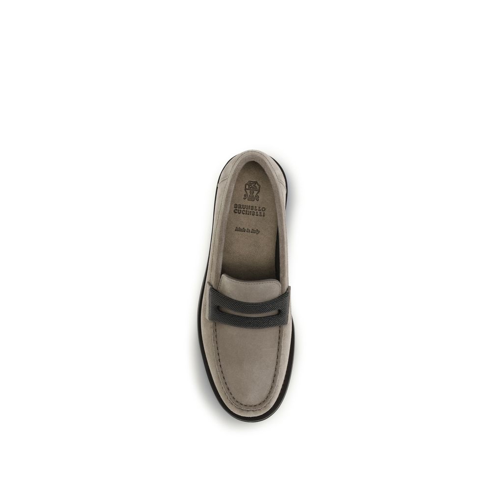 Brunello Cucinelli Gray Calf Leather Bos Taurus Slip-On Loafers - Image 4