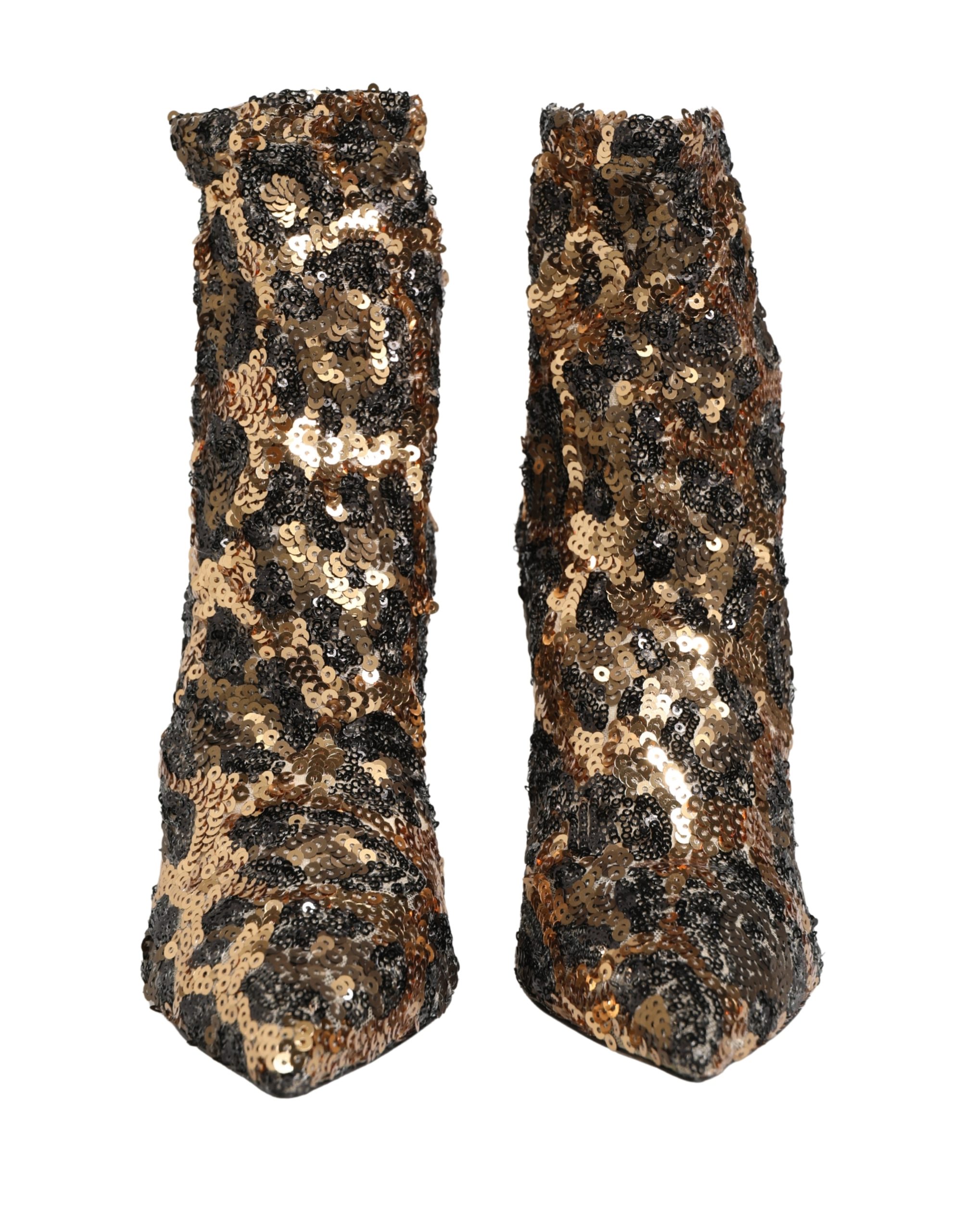 Dolce & Gabbana Gold Leopard Sequin Sock Ankle Boots Shoes - Image 3