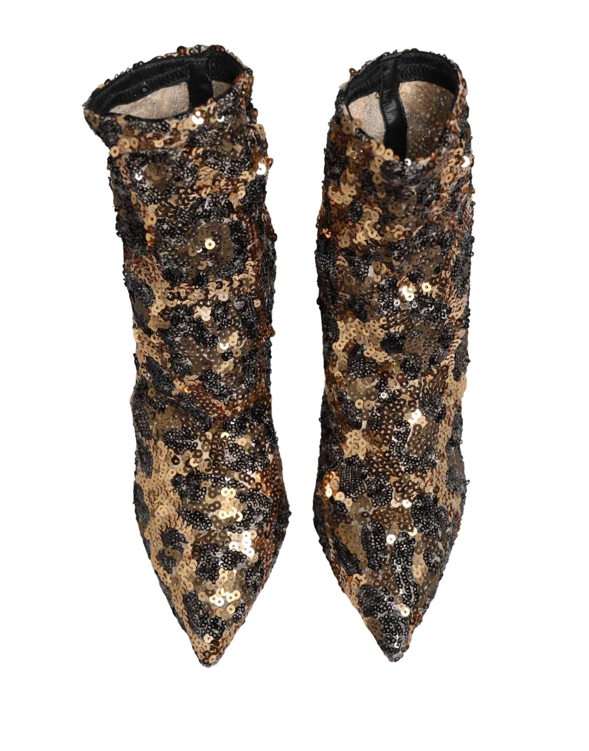 Dolce & Gabbana Gold Leopard Sequin Sock Ankle Boots Shoes - Image 4
